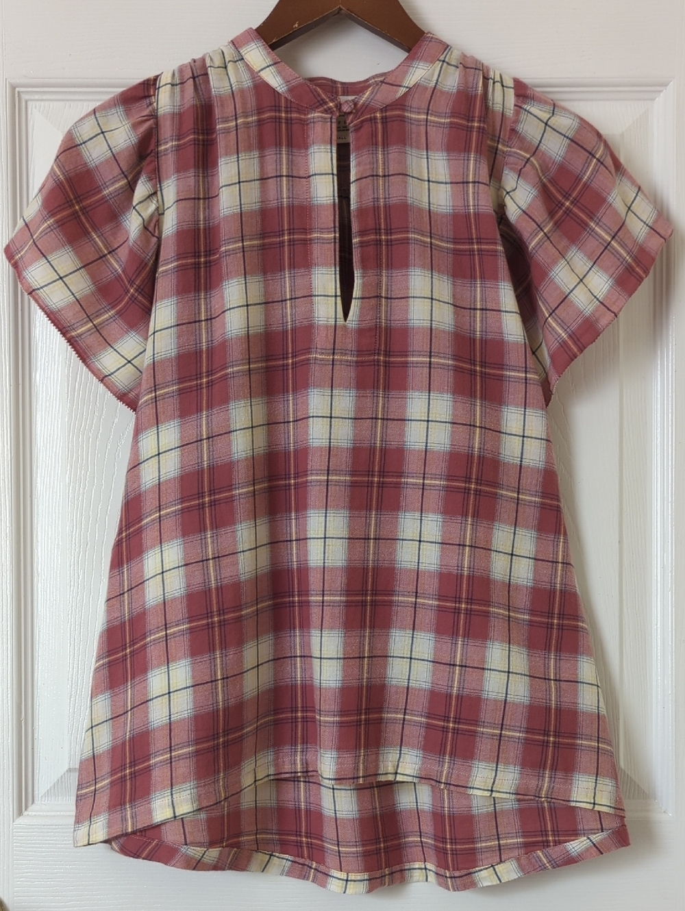 Trovata Birds Of Paradis Brett Canyon Plaid Cotton Short Flutter Sleeve Blouse S
